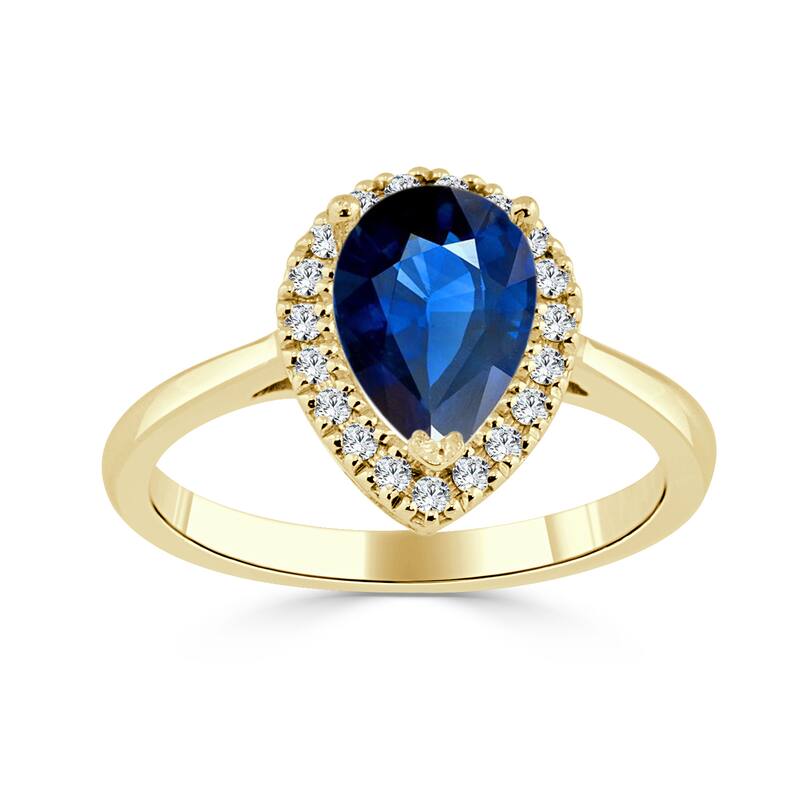 Auriya 1 1/2ct Pear Blue Sapphire Halo Diamond Engagement Ring 1/6ctw 14k Gold - Yellow - 4