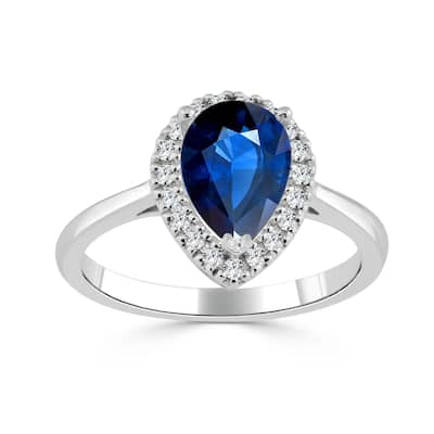 Auriya 1 1/2ct Pear Blue Sapphire Halo Diamond Engagement Ring 1/6ctw 14k Gold