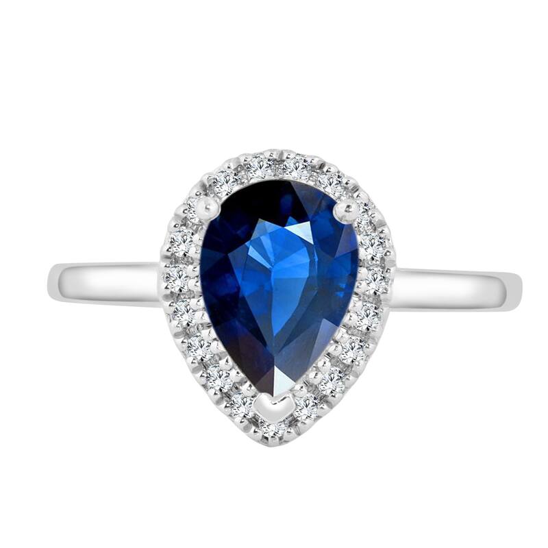 Auriya 1 1/2ct Pear Blue Sapphire Halo Diamond Engagement Ring 1/6ctw 14k Gold