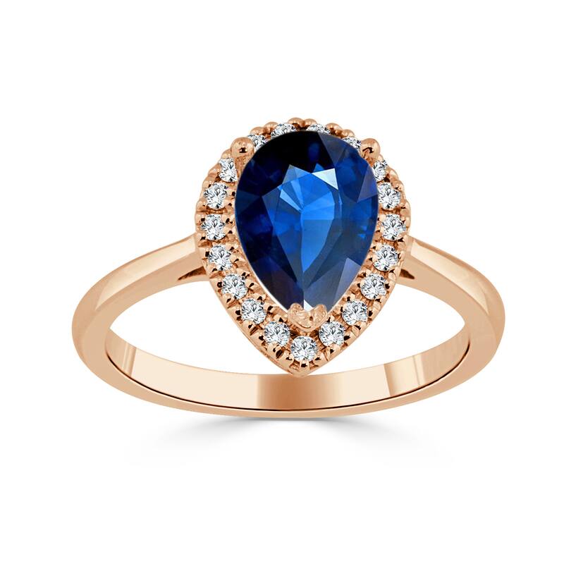 Auriya 1 1/2ct Pear Blue Sapphire Halo Diamond Engagement Ring 1/6ctw 14k Gold - Rose - 4