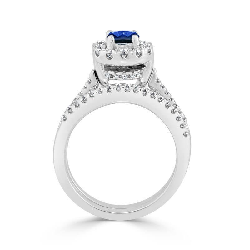 14k Gold 2/5ct Blue Sapphire and 1/3ct TDW Diamond Halo Engagement Ring by Auriya Set