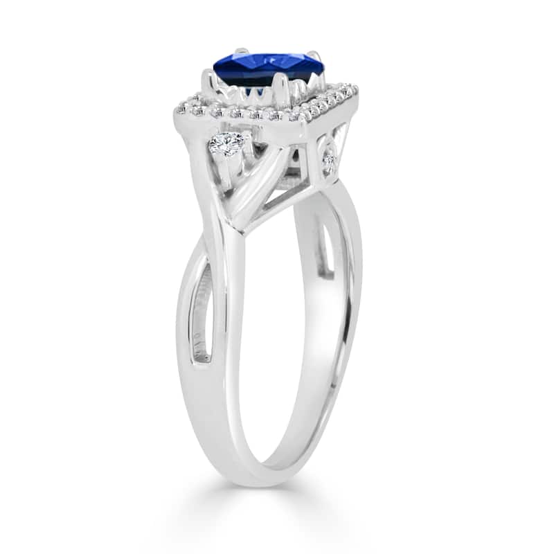 14k Gold Twisted 1/2ct Blue Sapphire and 1/3ct TDW Diamond Halo Engagement Ring by Auriya