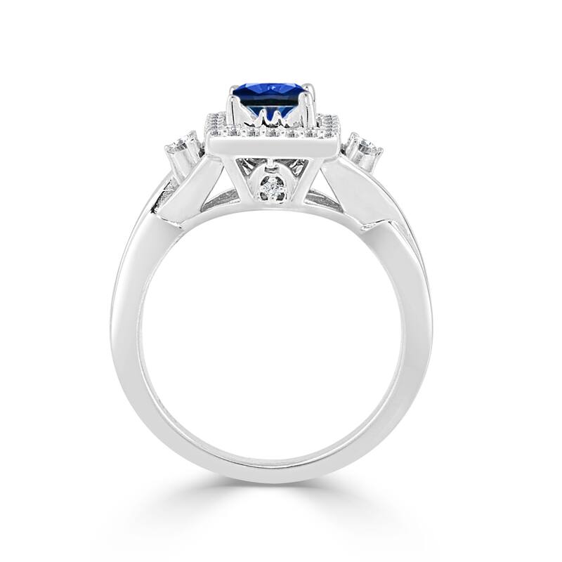 14k Gold Twisted 1/2ct Blue Sapphire and 1/3ct TDW Diamond Halo Engagement Ring by Auriya