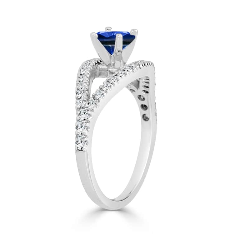 14k Gold Modern Split-Shank 2/5ct Blue Sapphire and 1/3ct TDW Diamond Engagement Ring by Auriya