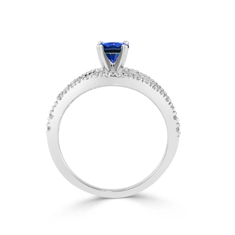 14k Gold Modern Split-Shank 2/5ct Blue Sapphire and 1/3ct TDW Diamond Engagement Ring by Auriya