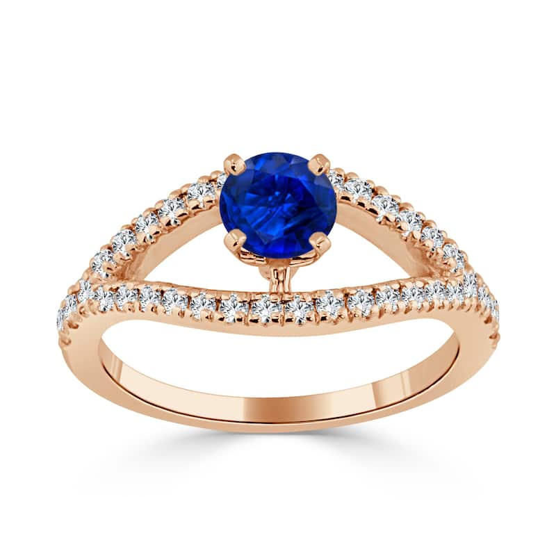 14k Gold Modern Split-Shank 2/5ct Blue Sapphire and 1/3ct TDW Diamond Engagement Ring by Auriya
