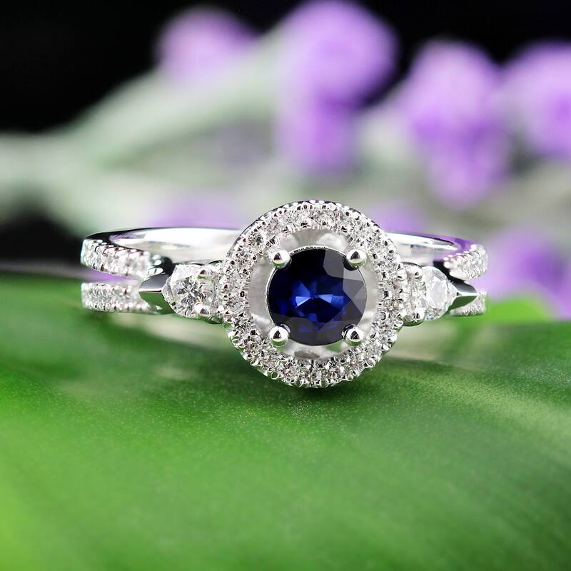 Auriya 1/2ct Blue Sapphire and 1/2ctw Halo Diamond Engagement Ring 14k Gold