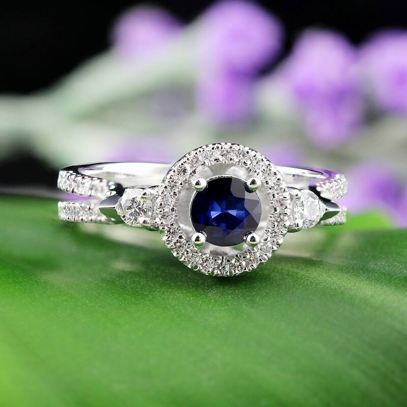 Auriya 1/2ct Blue Sapphire and 1/2ctw Halo Diamond Engagement Ring 14k Gold