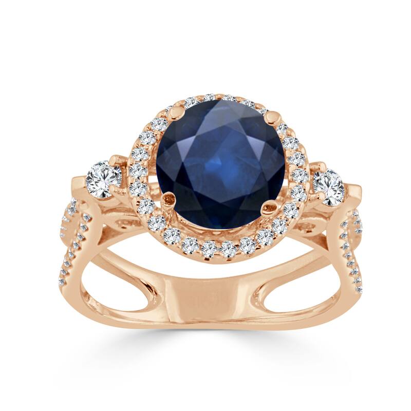 Auriya 1/2ct Blue Sapphire and 1/2ctw Halo Diamond Engagement Ring 14k Gold - 4 - Rose