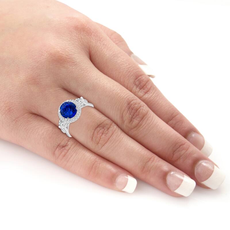 Auriya 1/2ct Blue Sapphire and 1/2ctw Halo Diamond Engagement Ring 14k Gold