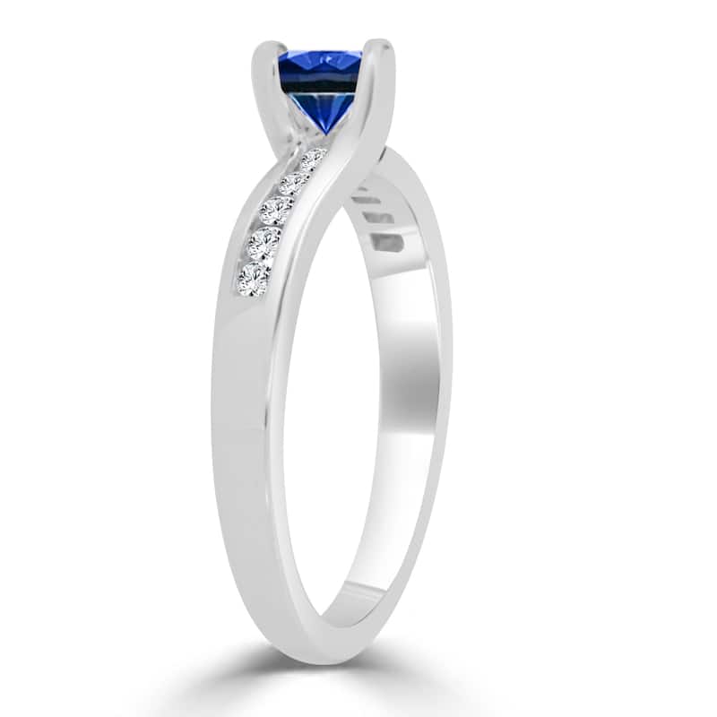 14k Gold Tension-Set 1/3ct Blue Sapphire and 1/6ct TDW Diamond Engagement Ring by Auriya