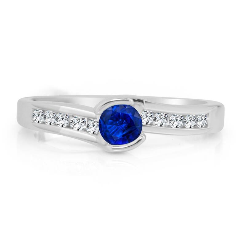 14k Gold Tension-Set 1/3ct Blue Sapphire and 1/6ct TDW Diamond Engagement Ring by Auriya
