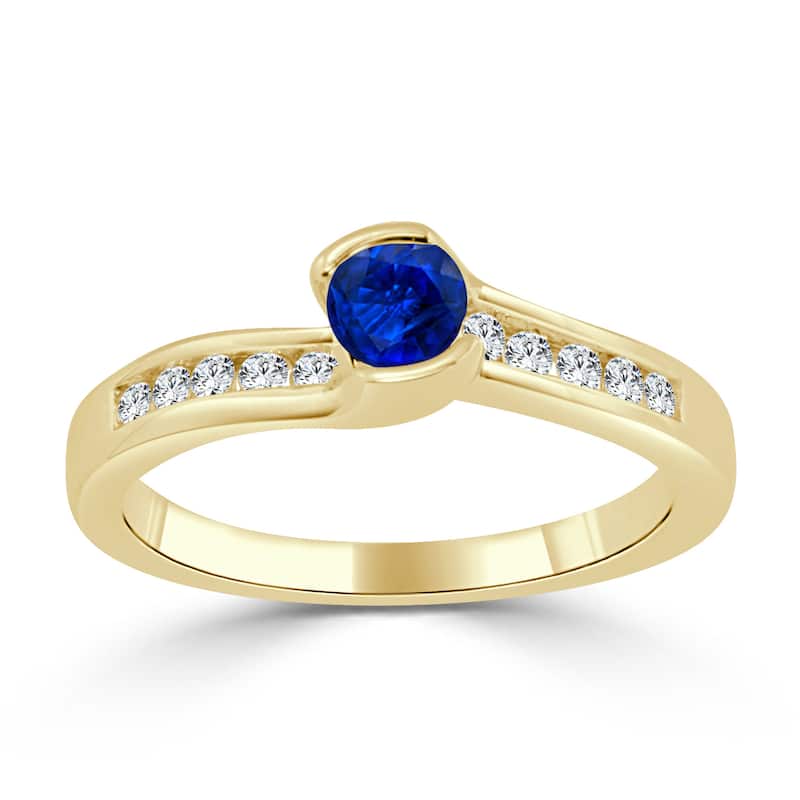 14k Gold Tension-Set 1/3ct Blue Sapphire and 1/6ct TDW Diamond Engagement Ring by Auriya