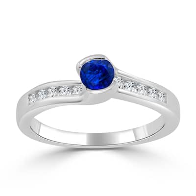 14k Gold Tension-Set 1/3ct Blue Sapphire and 1/6ct TDW Diamond Engagement Ring by Auriya