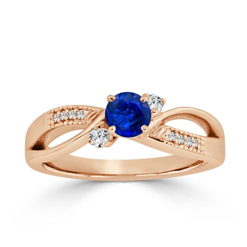 Auriya 2/5ct Blue Sapphire and 1/10ctw 3 Stone Diamond Engagement Ring 14k Gold