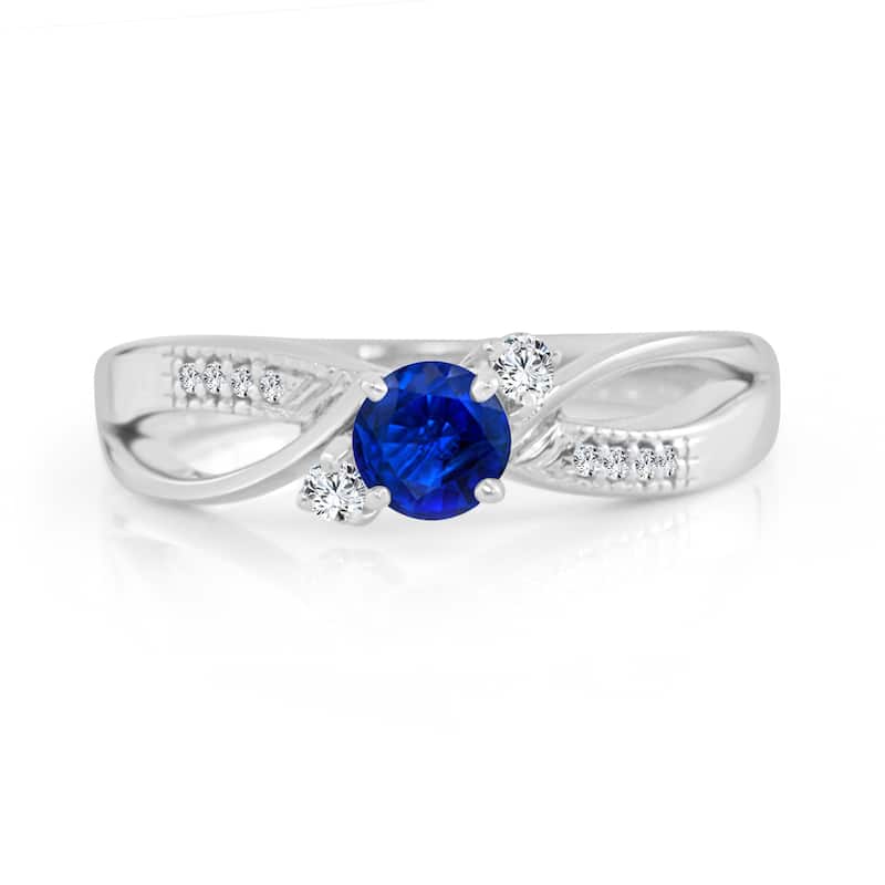 Auriya 2/5ct Blue Sapphire and 1/10ctw 3 Stone Diamond Engagement Ring 14k Gold