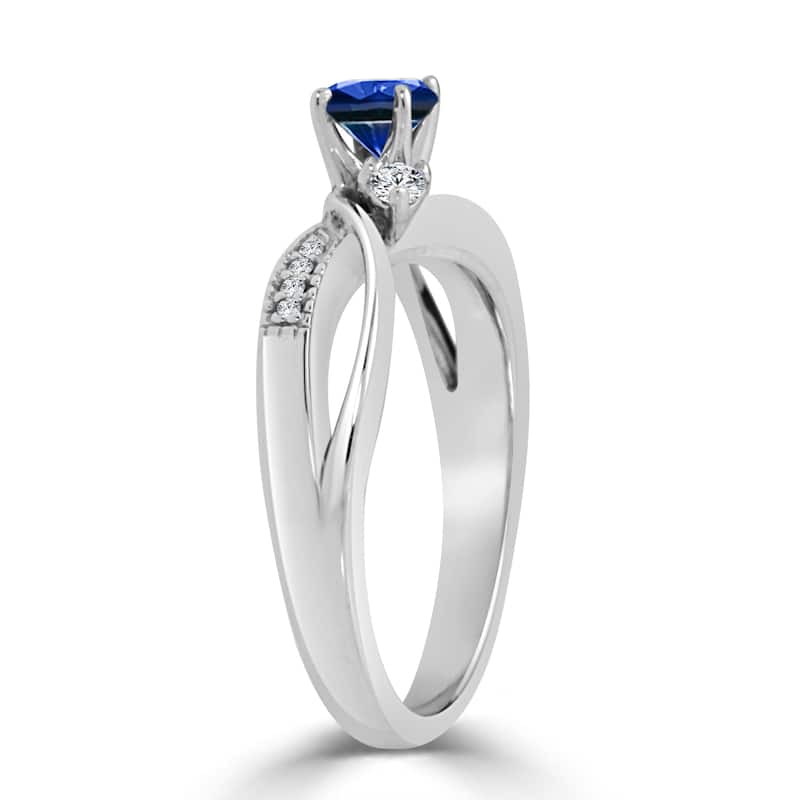 Auriya 2/5ct Blue Sapphire and 1/10ctw 3 Stone Diamond Engagement Ring 14k Gold