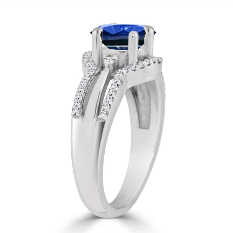 14k Gold 1ct Blue Sapphire and 1/5ct TDW Diamond Halo Engagement Ring by Auriya