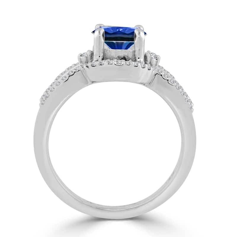 14k Gold 1ct Blue Sapphire and 1/5ct TDW Diamond Halo Engagement Ring by Auriya