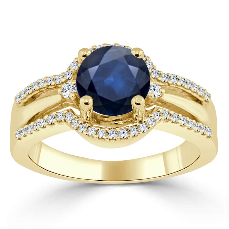 14k Gold 1ct Blue Sapphire and 1/5ct TDW Diamond Halo Engagement Ring by Auriya