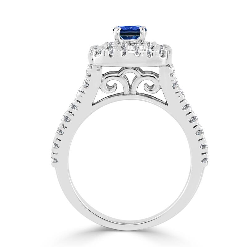 14k Gold 2/5ct Blue Sapphire and 3/5ct TDW Double Diamond Halo Engagement Ring by Auriya