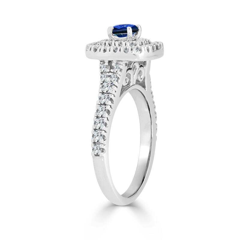 14k Gold 2/5ct Blue Sapphire and 3/5ct TDW Double Diamond Halo Engagement Ring by Auriya