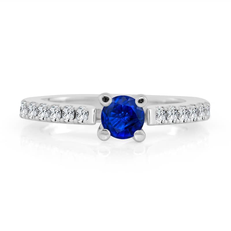 14k Gold Simple 1/2ct Blue Sapphire and 1/3ct TDW Diamond Engagement Ring by Auriya