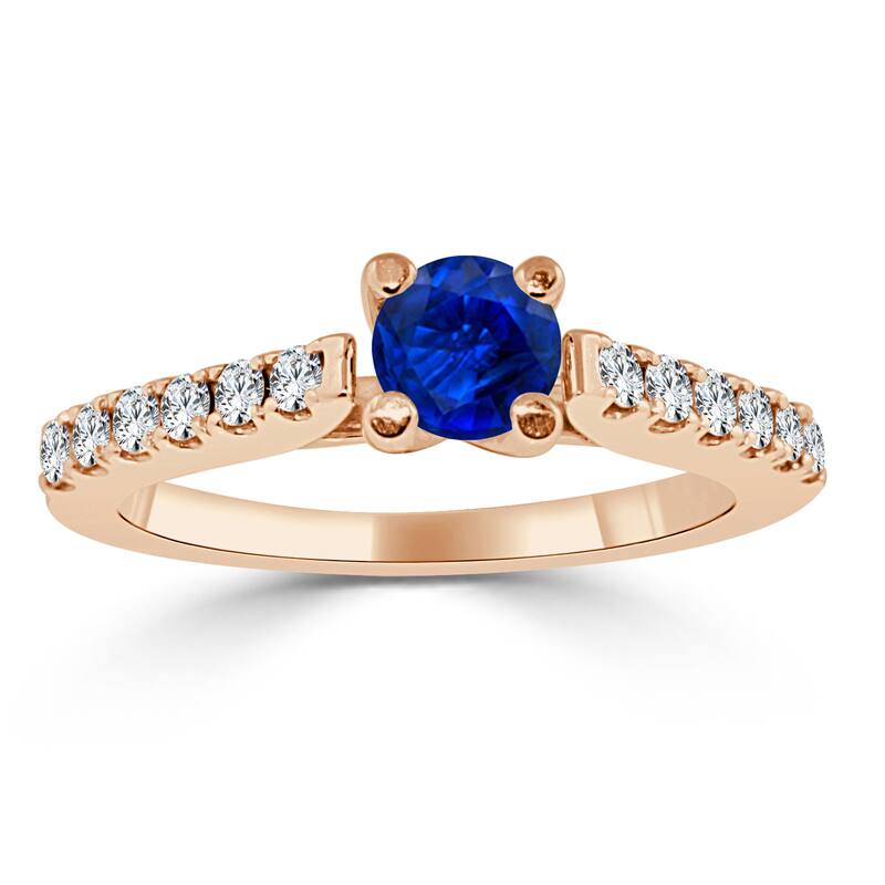 14k Gold Simple 1/2ct Blue Sapphire and 1/3ct TDW Diamond Engagement Ring by Auriya