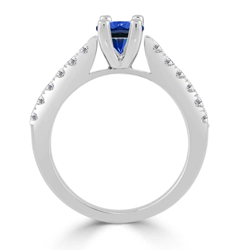 14k Gold Simple 1/2ct Blue Sapphire and 1/3ct TDW Diamond Engagement Ring by Auriya