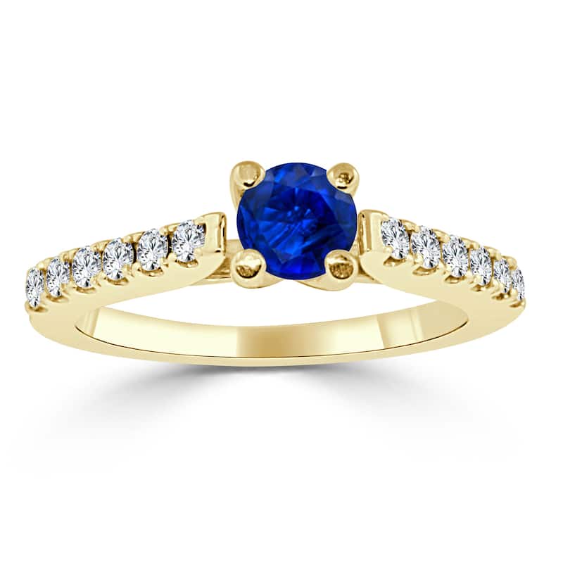14k Gold Simple 1/2ct Blue Sapphire and 1/3ct TDW Diamond Engagement Ring by Auriya