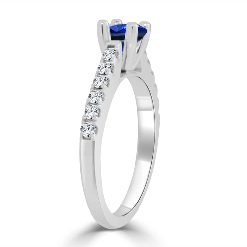 14k Gold Simple 1/2ct Blue Sapphire and 1/3ct TDW Diamond Engagement Ring by Auriya