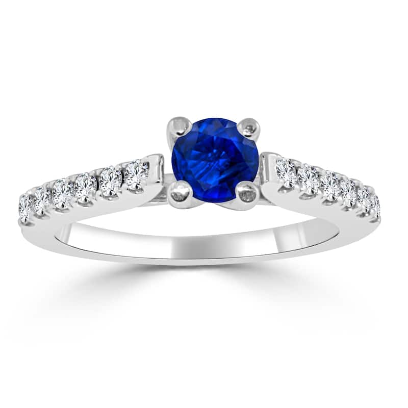 14k Gold Simple 1/2ct Blue Sapphire and 1/3ct TDW Diamond Engagement Ring by Auriya