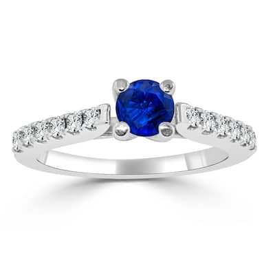 14k Gold Simple 1/2ct Blue Sapphire and 1/3ct TDW Diamond Engagement Ring by Auriya