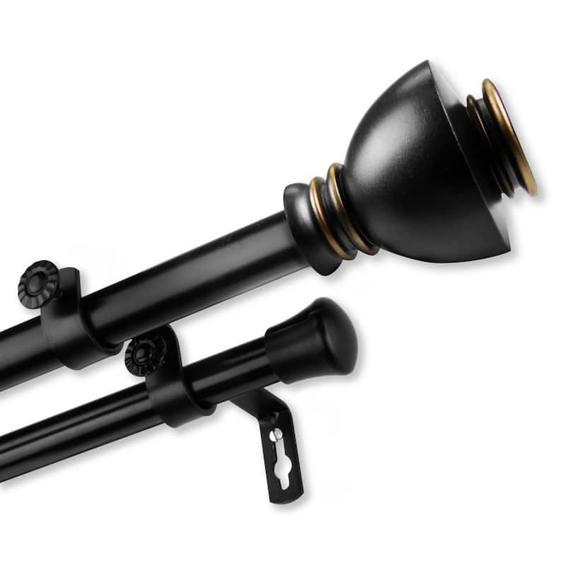 InStyleDesign Tristan Adjustable Double Curtain Rod - 66-120 inch - Black
