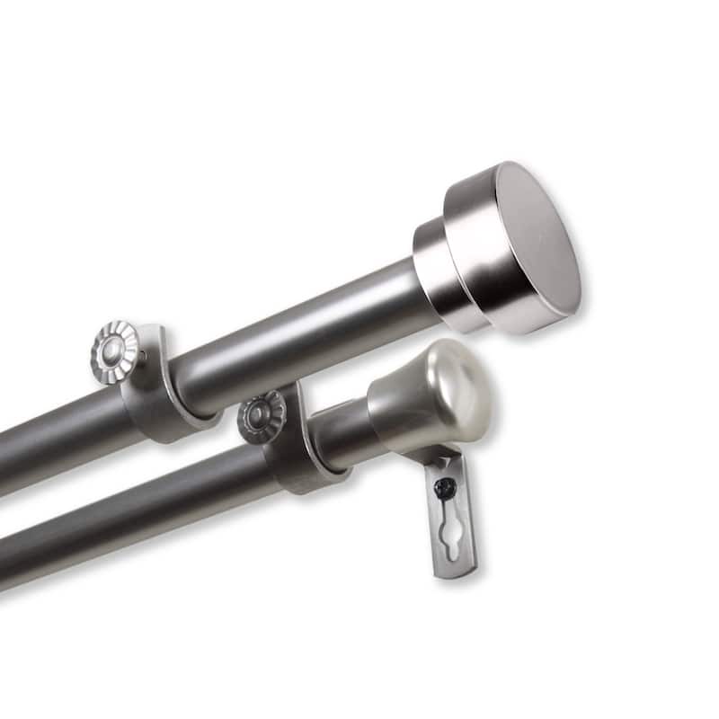 InStyleDesign Bowler Premium Steel Adjustable Double Curtain Rod - 66-120 inch - satin nickel