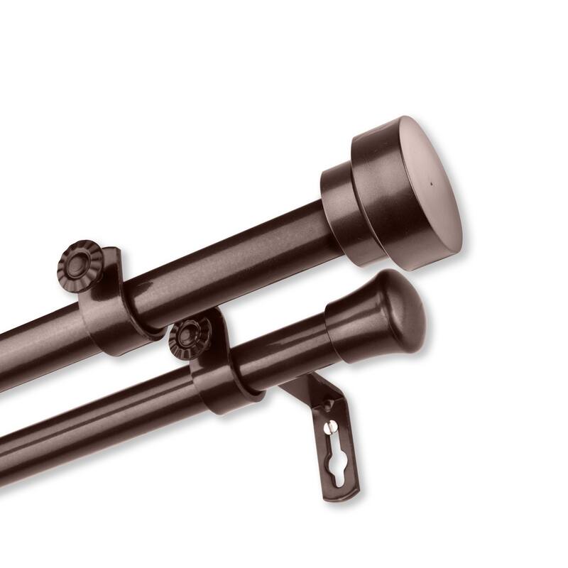 InStyleDesign Bowler Premium Steel Adjustable Double Curtain Rod - 66-120 inch - Cocoa
