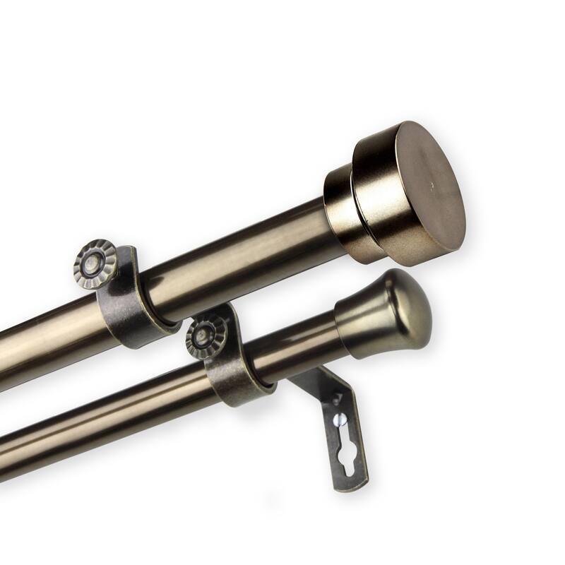 InStyleDesign Bowler Premium Steel Adjustable Double Curtain Rod - 48-84 inch - Antique Brass