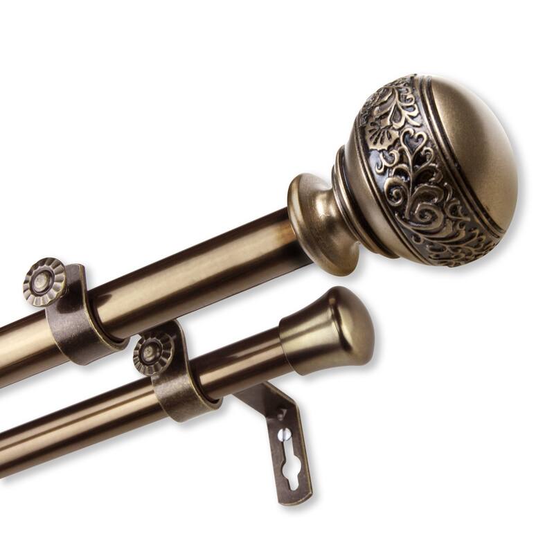 InStyleDesign Nadine Adjustable Double Curtain Rod - 66-120 inch - Antique Brass