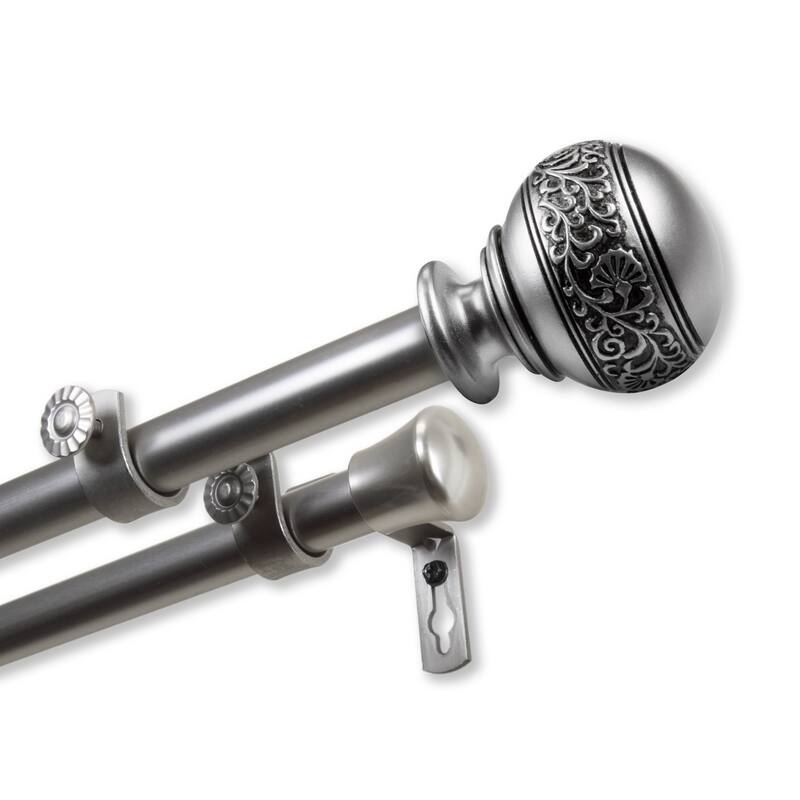 InStyleDesign Nadine Adjustable Double Curtain Rod - 28-48 Inch - satin nickel