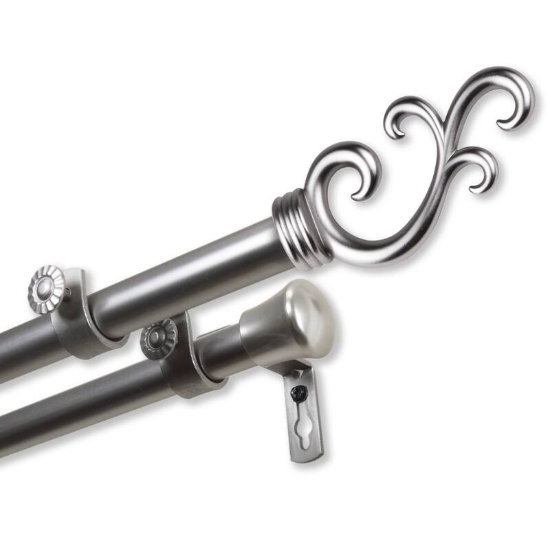 InStyleDesign Sway Adjustable Double Curtain Rod - 66-120 inch - satin nickel