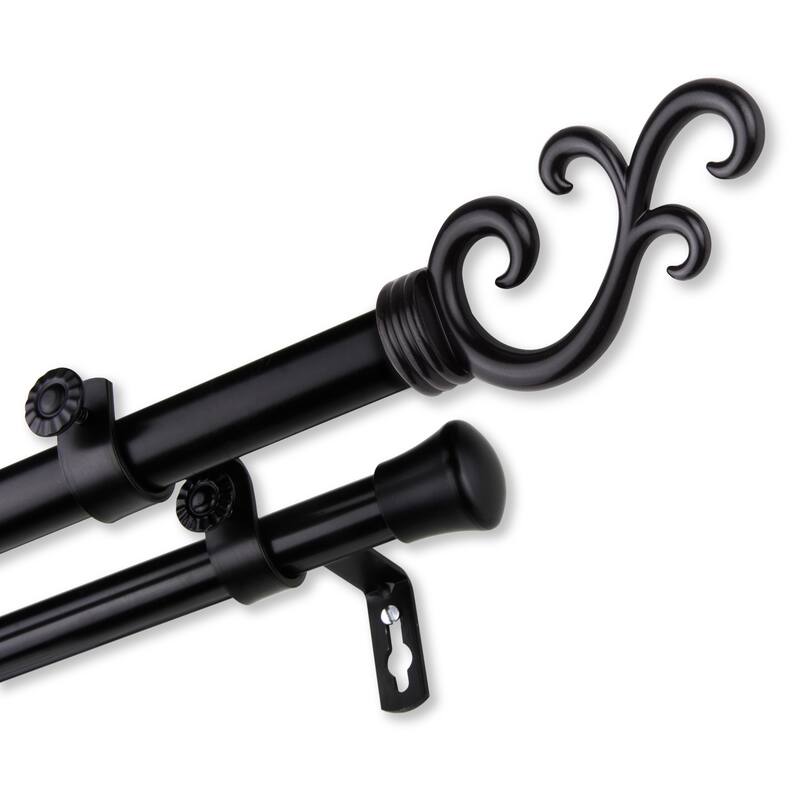 InStyleDesign Sway Adjustable Double Curtain Rod - 28-48 Inch - Black
