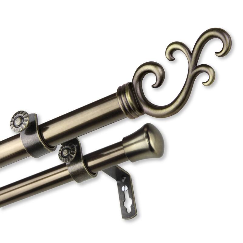 InStyleDesign Sway Adjustable Double Curtain Rod - 120-170 inch - Antique Brass