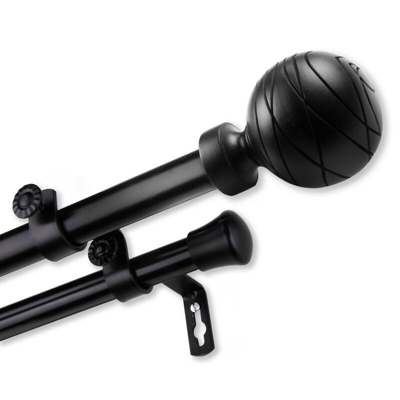InStyleDesign Desmond Adjustable Double Curtain Rod - 66-120 inch - Black
