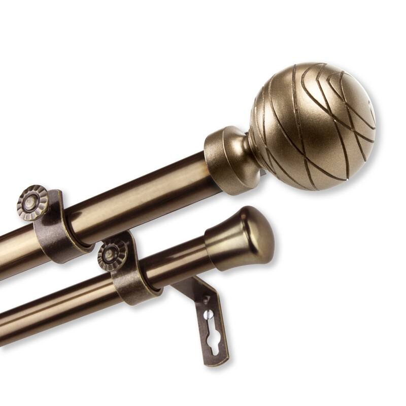 InStyleDesign Desmond Adjustable Double Curtain Rod - 66-120 inch - Antique Brass
