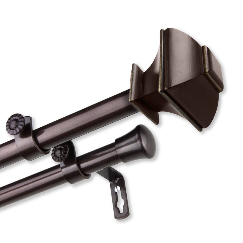 InStyleDesign Eugene Adjustable Double Curtain Rod - 28-48 Inch - Cocoa