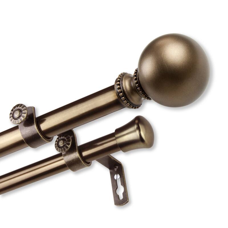 InStyleDesign Tegan Adjustable Double Curtain Rod - 66-120 inch - Antique Brass