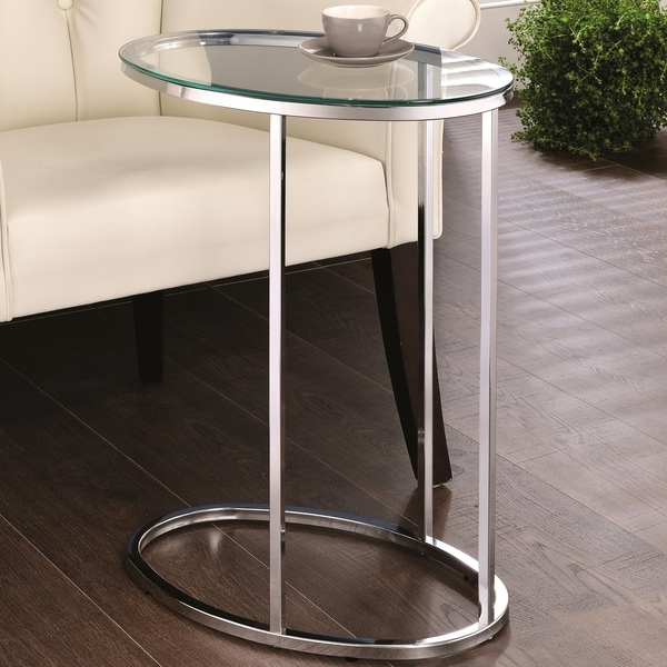 Shop Modern Design Living Room Oval Shaped Chrome Accent Snack Table with Tempered Glass Top ...