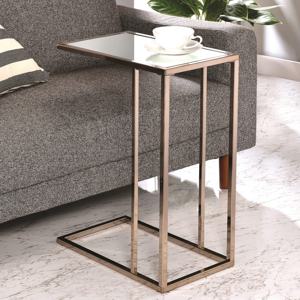 Modern Design Chocolate Chrome Living Room Accent Table with Tempered Mirrored Glass Top