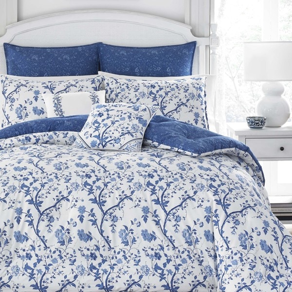 Laura Ashley Elise Navy 7 Piece Full Queen Size Comforter Set As Is