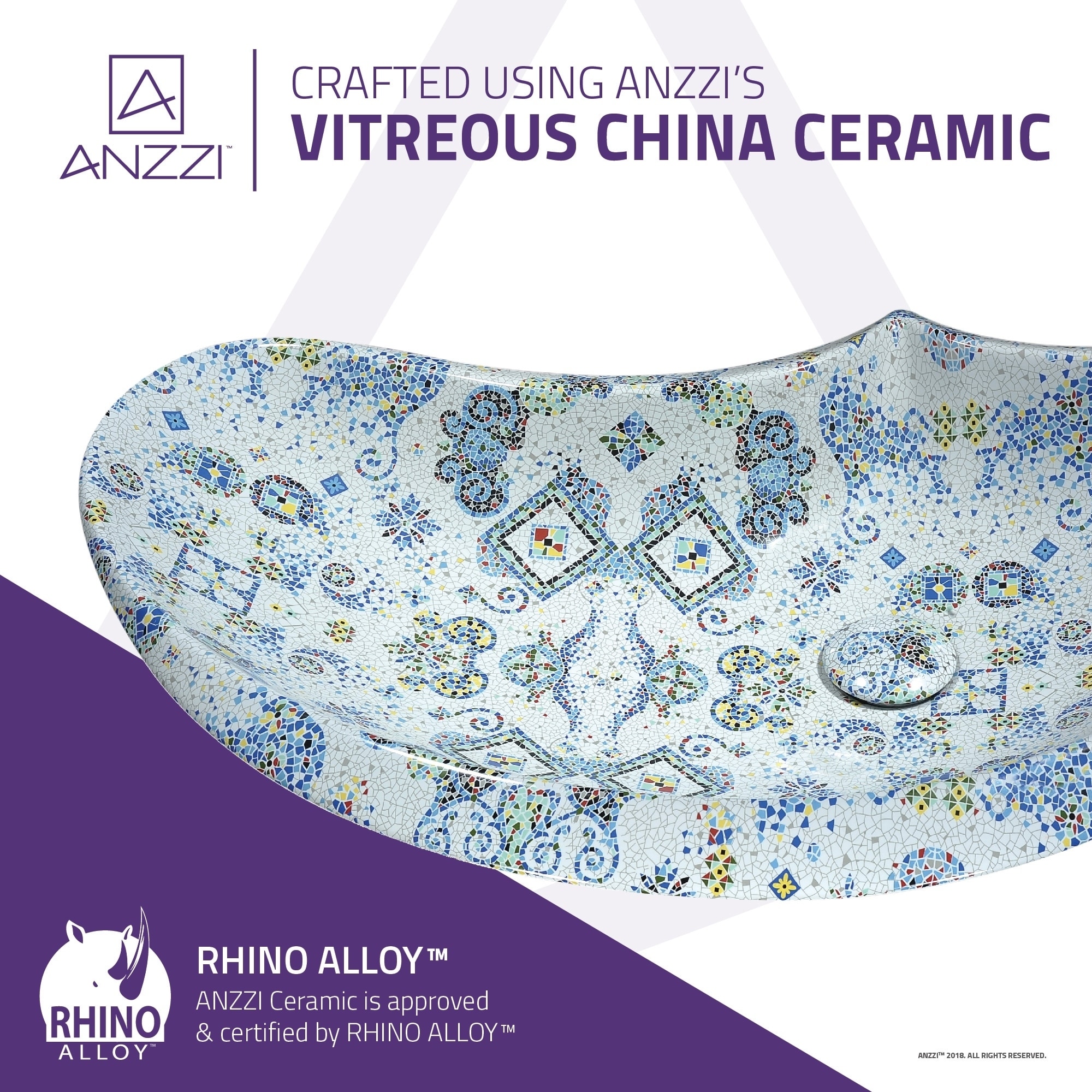 ANZZI Byzantian Series Ceramic Vessel Sink in Byzantine Mosaic